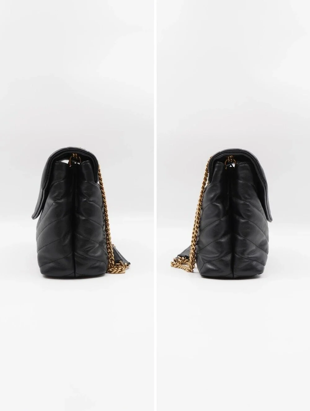 CN32 💟 SAINT LAURENT Calfskin Y Quilted Monogram Loulou Chain Satchel